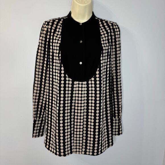 Tory Burch Silk Black Polka Dot Tunic Blouse Tuxedo Front Classic Women's 2 - Picture 1 of 10